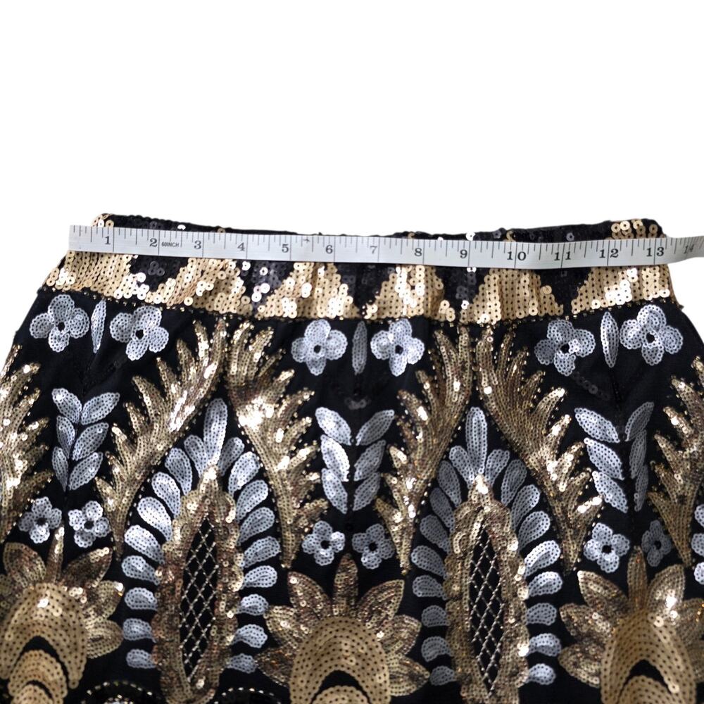 Main Strip Sequin Mini Skirt Gold Black Art Deco Party Glam Festival - Picture 4 of 9